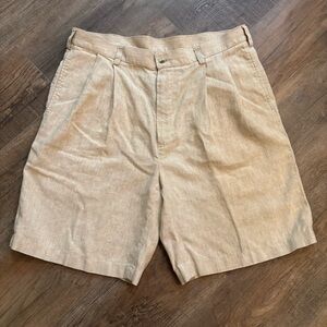 Jos. A. Bank Pleated 100% Linen 35 Shorts Cream Beige Tan Traveler’s‎ Collection